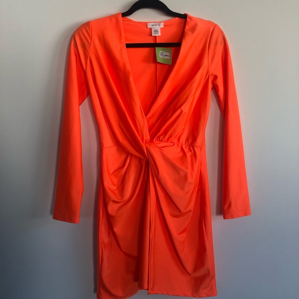 Neon orange slit mini dress